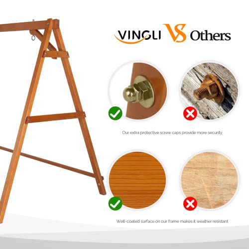 Image of VINGLI 6.2FT Wooden Porch Swing Frame for 4FT Swing, Brown