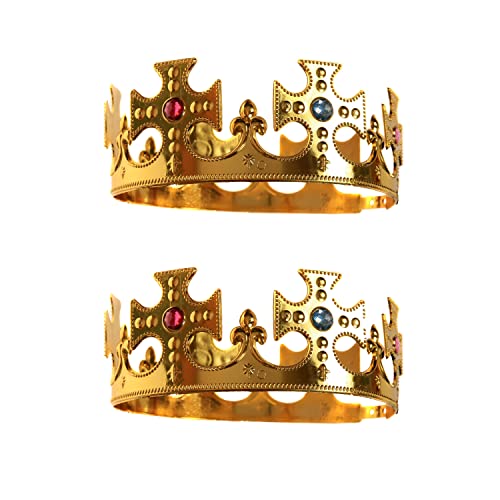 Lizzy 2 x Royal King Queen GOLD CROWN | King Charles Coronation 2023 | Mens Ladies Adults Kids Fancy Dress Costume Accessories Toy UK