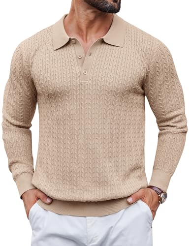 COOFANDY Men's Knit Polo Sweater Long Sleeve Quarter Button Polo Shirts Casual Ribbed Collared Shirt Golf Pullover Sweaters