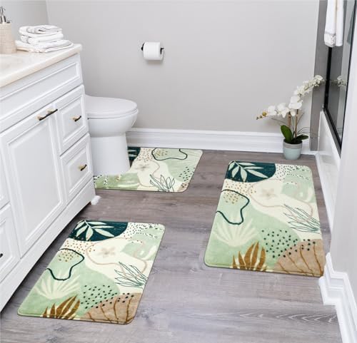 Amazon.com: MUGINYU Wildflower Botanical Bathroom Mats Sets 3 Piece ...