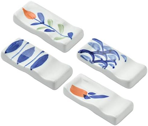 Beautyflier Set of 4 Ceramics Chopsticks Rests Hand Painted Japanese Style Chopsticks Holder Spoon Forks Chopsticks Rests Rack (Style 1)