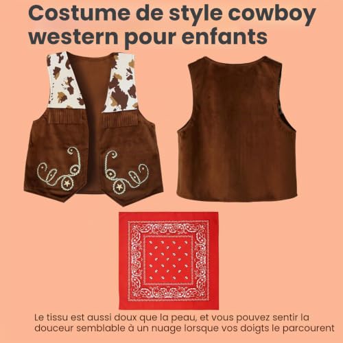 TonStyle Costum Cowboy Enfant 2 Pièces,Bandana Enfan,Gilet Enfant Garcon,Costum Enfant 3 Ans,Costum Carnaval Enfant Garcon, Halloween, Carnaval, Costume De Personnage, Scène (M) – vue 5