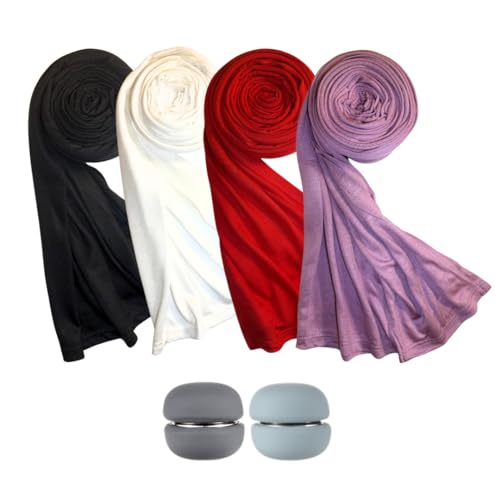Turkish Viscose Shawl Set with Magnetic Pins, Premium Soft Stretchy Hijab Scarf, Multi-Color Pack.