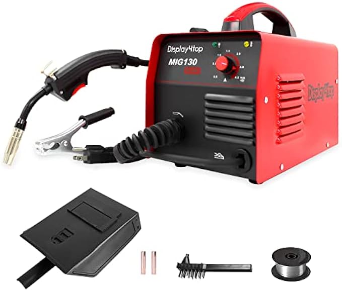 display4top Mig Welder, 130A Portable Welding Machine, Flux Core Wire Welder, MIG 130 Automatic Feed Welding Machine Equipment with Mask - 110V