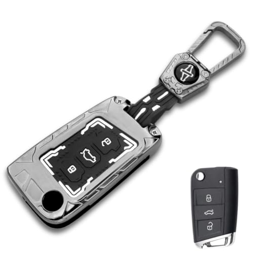 Image of Keycept Key Cover for Skoda and Volkswagen - Kushaq | Octavia | Kodiaq | Superb | Slavia | Passat | Taigun | Tiguan | Virtus | T ROC 3 Button flip Key with Keychain (Metal Armor)