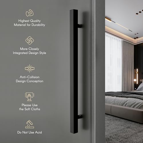 Image of LAPO 24 inch Stainless Steel Square Door Handle for Main Door, Wooden & Glass Door Pull Push Handle, Main Door Handle (Hole to Hole Size 455 mm,Pack of 1) Black Finish | 3 Years Warranty