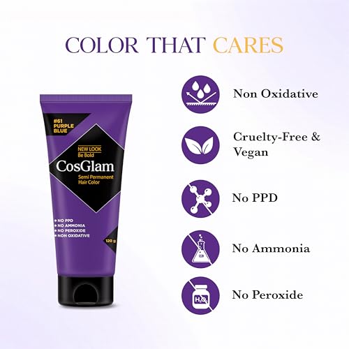 Image of Cosglam Semi Permanent Hair Color for Women & Men - Model #61 Purple Blue (120 g) | Vegan Hair Dye with Conditioner | No Ammonia, No Peroxide, Non-Oxidative | Glossy Finish