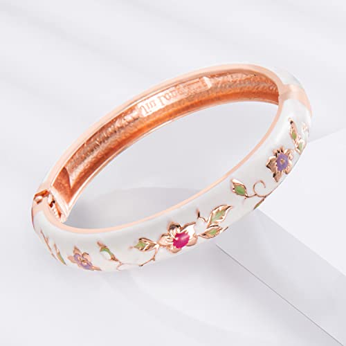UJOY Cloisonne Bracelet Butterfly Gold Hinge Indian Cuff Bangle Enameled Jewelry Flower Bracelets for Women Gift Box 55A1142