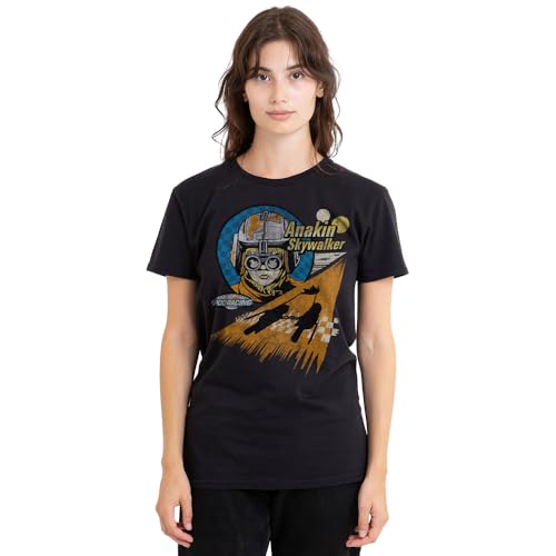 T-shirt femme Star Wars imprimé geek noir col rond coupe cintrée