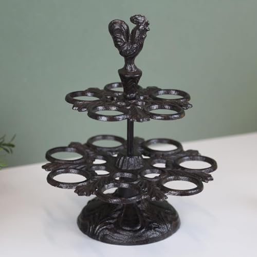 Portauova a 2 ripiani in ghisa, stile vintage, per 12 uova, vassoio da cucina