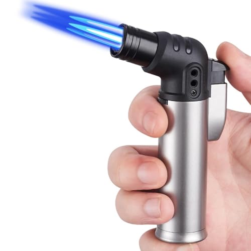 Encendedor de gas triple llama a prueba de viento con bloqueo miniatura 2