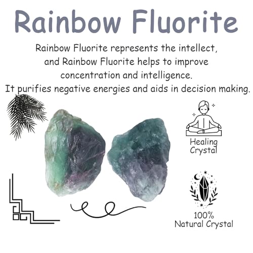 Image of 2Pcs Rainbow Fluorite 1.8-2.2 inch Large Raw Crystals Rocks Rough Stones Healing Crystal for Cabbing DIY Wicca Reiki Decoration Wire Polishing Wrapping Tumbling Natural Colorful Fluorite Gifts