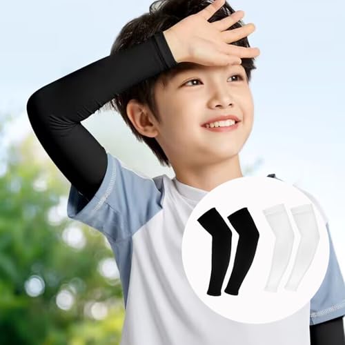 2 Paar Armsleeve Gaming,Arm Sleeve,Armschoner Kinder,Armschutz,Sport Armstulpen Kinder,Atmungsaktiv Sommer,Armlinge,Anti-UV Kompressions Armstulpe,für Jungen Mädchen Volleyball Basketball Armschoner