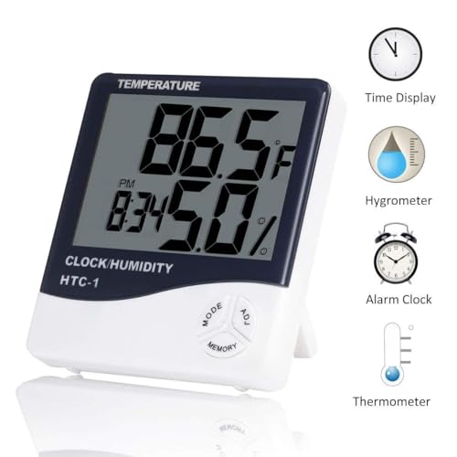 Image of MCP Healthcare HTC-1 Room Thermometer with Humidity Incubator Meter and Accurate Temperature Indoor Sensor Indicator Wall Mounting LCD Digital Clock Monitor for Home, Office, Comfort & Health (White)
