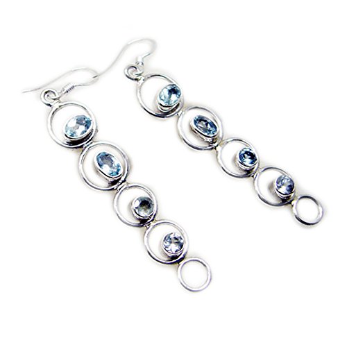 Boucles d'oreille argent topaze bleu naturel femme 925 pendantes