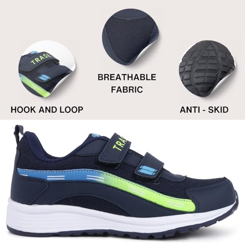 Image of TRASE Sports Shoes for Kids | Running Shoes for Boys & Girls with Hook & Loop | Anti-Skid Comfortable Lightweight Footwear with Breathable Fabric