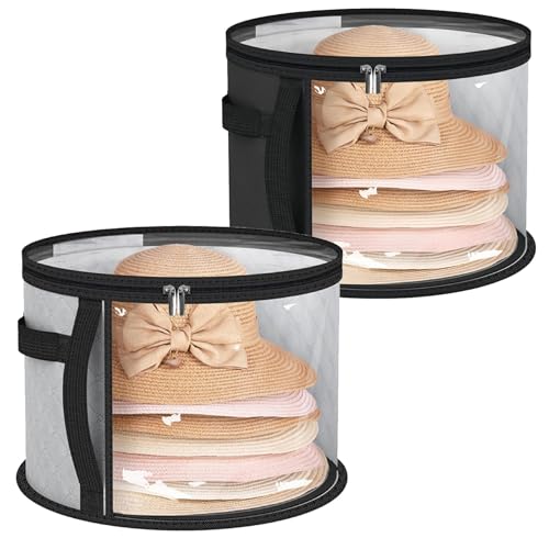 fufupaw 2 cajas redondas para sombreros con tapa, 42 x 42 x 26 cm, redonda, práctica caja para sombreros para todos, (1 gris, 1 negro), ideal para guardar sombreros y más