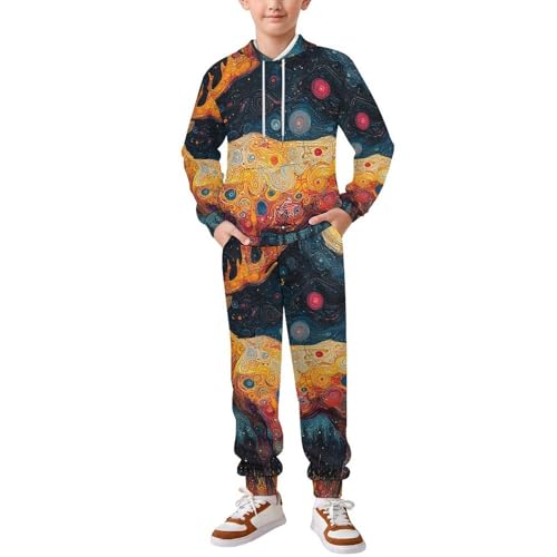 Boys Girls Hoodie Pants Hooded Sweatshirt Sweatpant 2 Piece Clothing Set, Elk Psychedelic Abstract