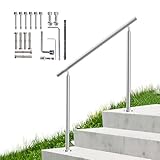 Cxforste Hand Rails for Outdoor Steps, 2-3 Step Handrail Stair Railing Kit, 304 Stainless Steel Outdoor Handrails for Exterior Steps, Silver Stair Handrail, Concrete & Deck & Porch Railing