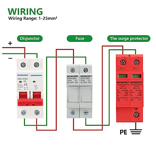 Wengart Surge Protective Arrester Device,DC1000V 2Pole 10~20kA 36mm DIN Rail Mount,Low Voltage Arrester Device for Lightning Protection Power Distribution and Control Appliances