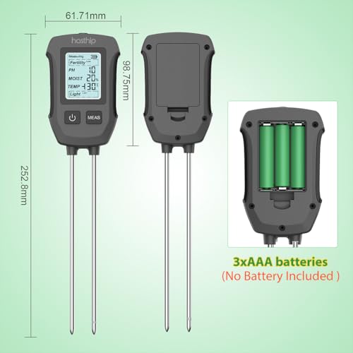 Image of HASTHIP 5 in 1 Soil Meter Dual Probes Soil Moisture Meter for Fertility Moisture Temperature pH Sun Light LCD Digital Display Tester for Precision Agriculture Garden Plants (No Battery