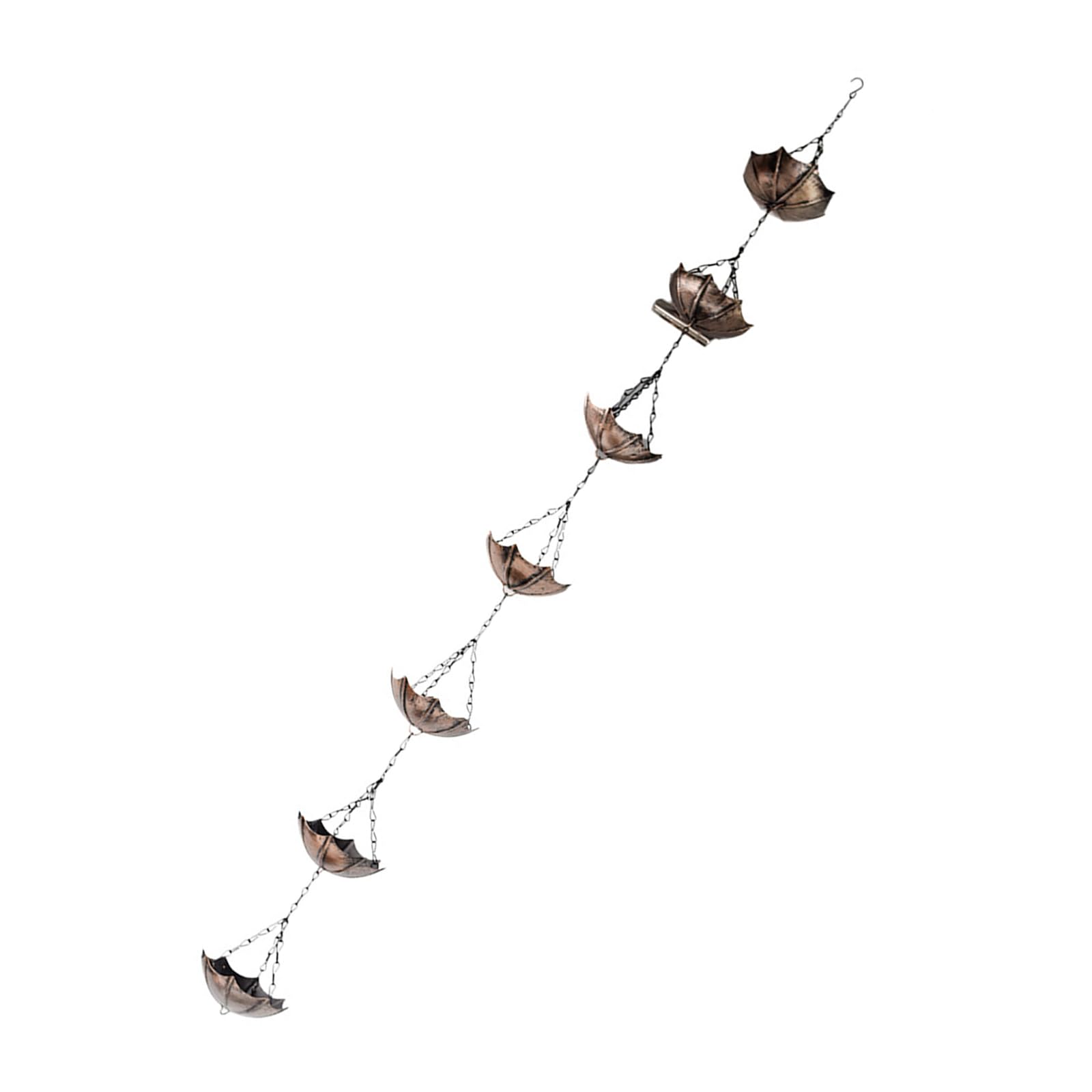 Tertioi Bronze Umbrella Rain Artistic Handcrafted Iron Rain Chain With Flower Design Ornamental Perfect For Patio Roof Gutter Drainage Decoration Iron Pad Rain Chain