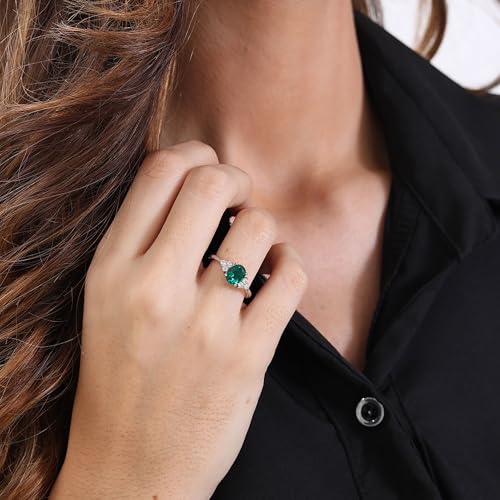 Oval Shaped 6x8mm Gemstone Rings for Women Promise Ring w/Side Created Moissanite, S925 Silver Plated w/Yellow White Gold, Gift for Engagement Anniversary Birthday Mothers Day Size 5 to 124