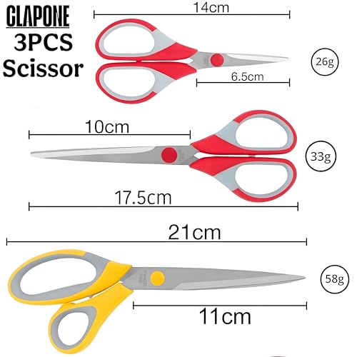 Image of CLAPONE Set of 3 Multipurpose Sharp Sewing Craft Fabric Scissors Office Home /Stainless Steel Scissors at Different Size Household /Middle School Student Office Teacher Art Supplies /Craft /Cloth Cutting