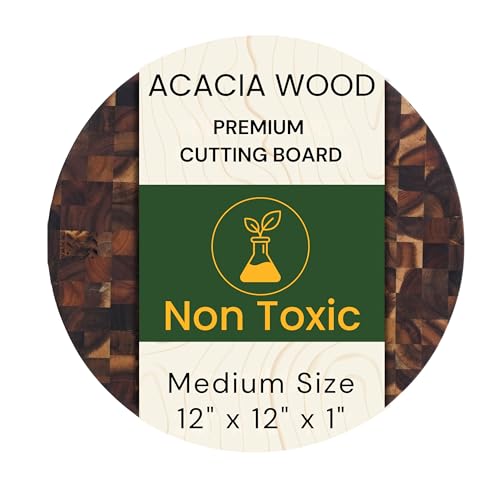 Tabla de cortar redonda de madera de acacia de 30 cm con mango, bloque de carnicero sólido, para pizza, carne y charcutería miniatura 1