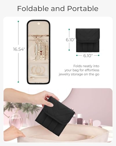 Image of Mrsdry Travel jewellery Storage pouch for Women Foldable Jewelry Organizer Roll for Necklaces, Earrings, Journey-Rings, Bracelets, Brooches, Portable - Black