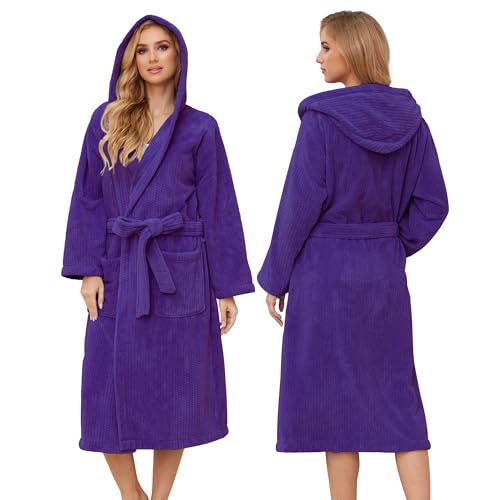 Image of PJGGZ Hooded Bathrobes for Women, Soft Long Towel Robes for Women - Quick Dry yet Warm