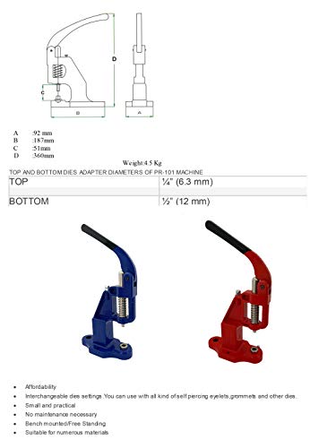 Essential Rivet Setting Kit With Hand Press Machine 8 Rivet Dies And 2 Mm Hole Punch Leather Rivets Single Round Cap Metal Stud Fasteners For Bag Belt Wallet Jeans (Bluelarge) #TOP4
