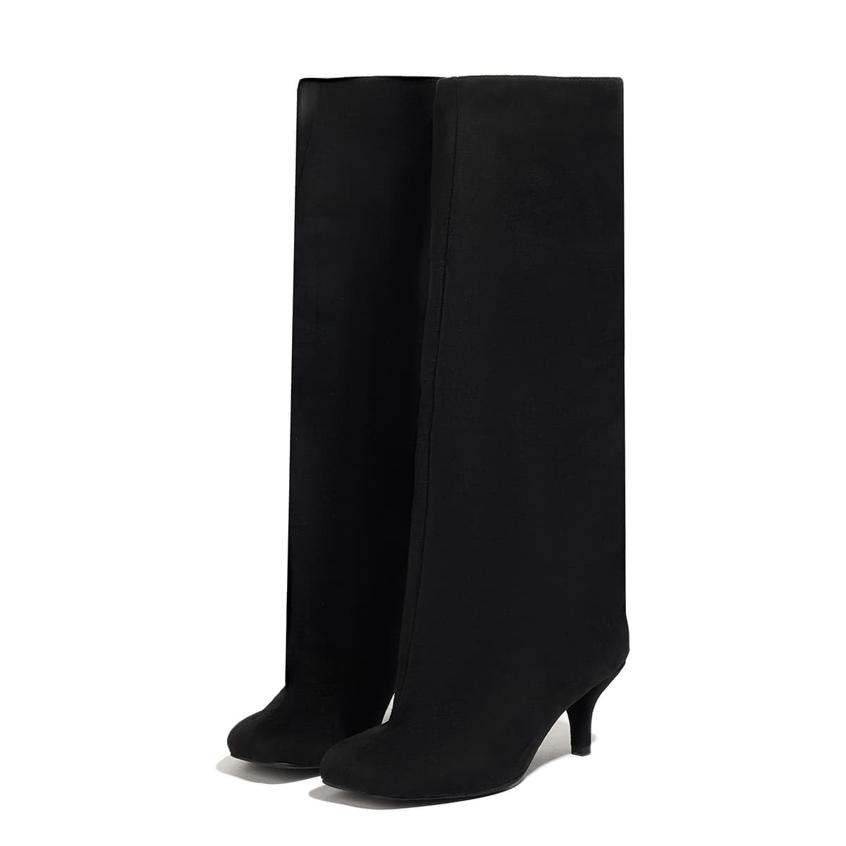 Knee High Boots for Women Wide Calf Faux Suede Square Toe Kitten Heel Dress Casual Pull On Tall