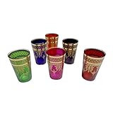 6 Piece Set of Gold Accented Artisan Moroccan Tea Glasses Cup Shot Wine Tumbler