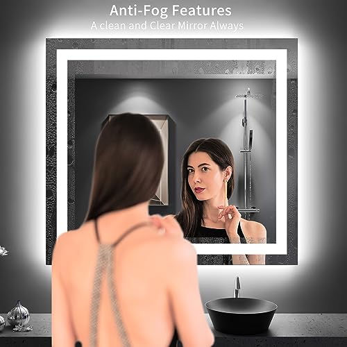 LOAAO 44"X36" LED Mirror for Bathroom, Lighted Bathroom Mirror with Lights, Anti-Fog, Dimmable, Memory Function, Easy to Install, Clear Reflection
