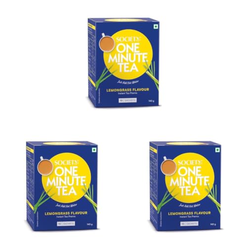 Image of Society One Minute Tea | Lemongrass Flavour | Refreshing Lemongrass flavour | Flavoured Instant Tea | 14g X 10 Sachets (140g) | Pack of 3