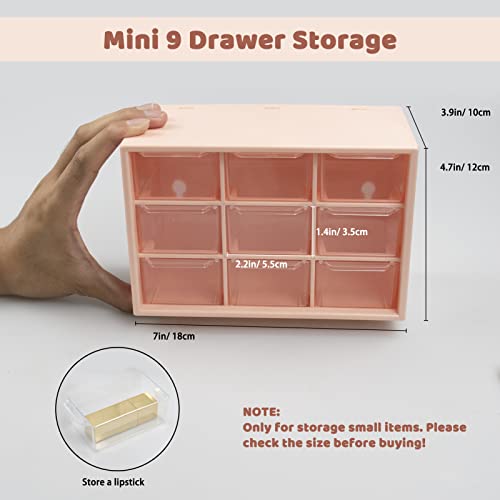 Mini Plastic Parts Storage Drawer, Esluker.ly 9 Drawers Storage Organizer Small Desktop Drawer Cabinet For Makeup Office Craft Supplies - 6.9×4.6×3.7In (Light-Pink) #TOP1