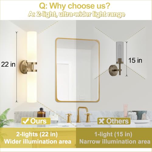 Image of Indoi Wall Sconces Set of Two, Hardwired Brass Bathroom Sconces Wall Lighting with Milky White Glass, Modern Sconces Wall Decor Set of 2 Bathroom Light fixtures for Mirror Living Room Hallway Bedroom