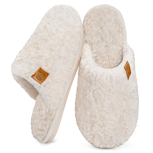 Image of Micolin Slippers For Women Men Fuzzy Winter Warm With Memory Foam House Comfort Fluffy Lining Anti-Skid Cute Indoor Outdoor Shoes