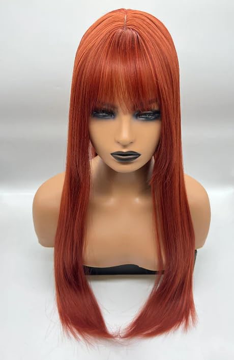 Miniatura 6 de ALISON - Peluca larga y lacia con flequillo completo, color naranja cobrizo, sin pegamento, pelucas de cabello largo para mujeres, pelucas