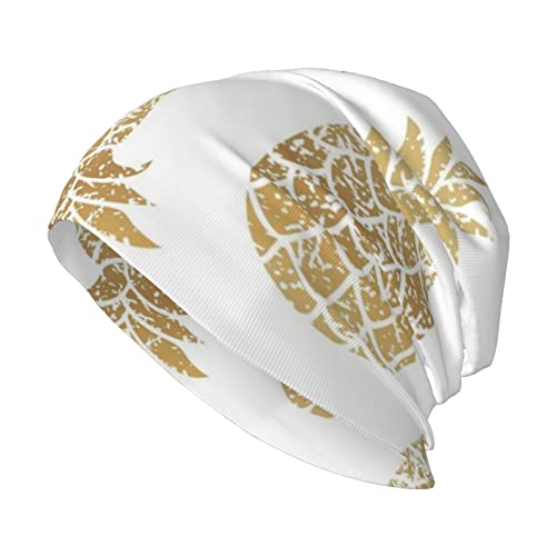 Cute Pig - Gorro unisex para adultos, gorro de punto suave, cálido y duradero para clima frío, Fondo Piña Dorada, Talla única