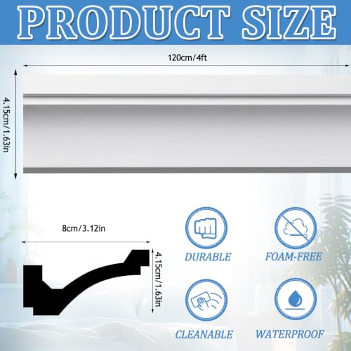 Image of Pushglossy 8 Pcs Oblique Style 47.24 inch(Total 31.5 Ft) Ceiling Crown Molding with LED Duct Kit for Seamless Ambient Waterproof Lighting Channel for Easy LED Trim Moulding Strip Installation