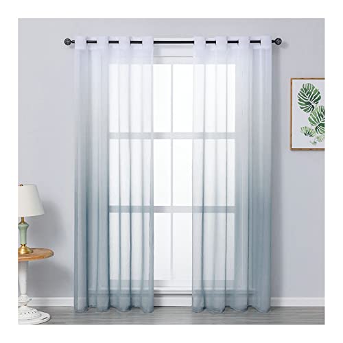 Cortinas semitransparentes gris degradado con ojetes de aspecto lino para dormitorio 2