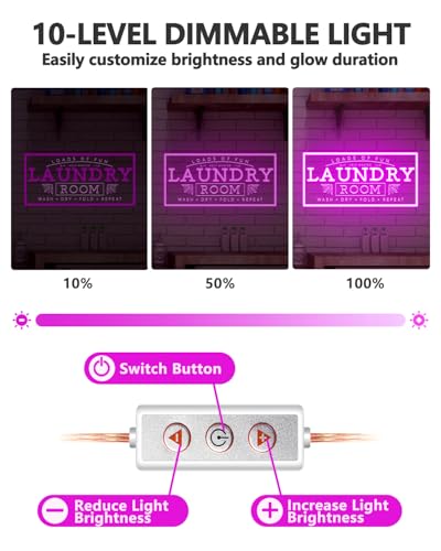Image of Laundry Neon Sign for Laundry Room, USB Powered Pink Loads Of Fun LED Neon Light, Acrylic Wall Decor Hanging Laundry Sign For Home Business Laundry room Bathroom Farmhouse Gift