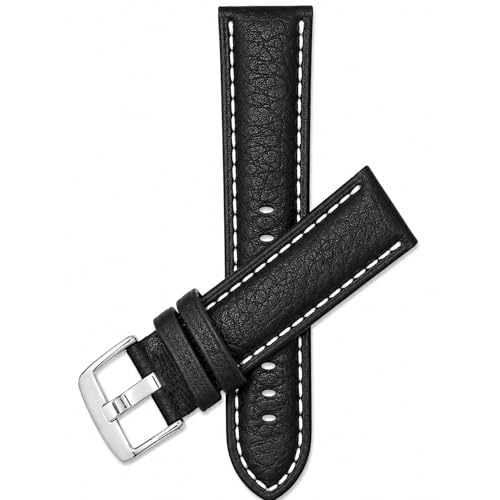 Image of Bandini Mens XL Extra Long Leather Watch Band or Regular Strap, Classic or Buffalo Pattern - 4 Colors, With or Without Stitch - 18mm 20mm 22mm 24mm 26mm 28mm 30mm Leather Watch Band for Men