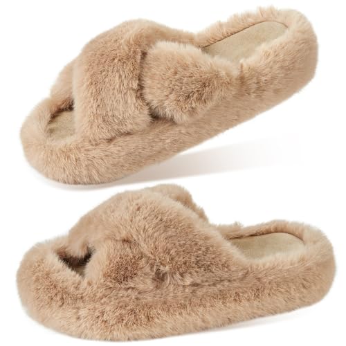 Image of Women's Memory Foam Fluffy Plush Slippers - Cozy Furry Comfy Shoes