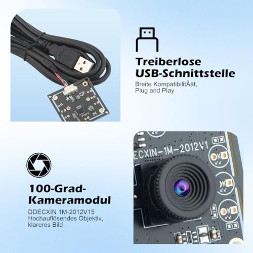 Nastopee OV9732 Kameramodul 3er Set, OV9732 USB Kamera, Kompatibel mit Autodarts Kamera System, 1280x720 30FPS HD, 100° Weitwinkel, 2 Meter Kabel, Hohe Bildklarheit für Spieleprojekt (Diagonale 100°)
