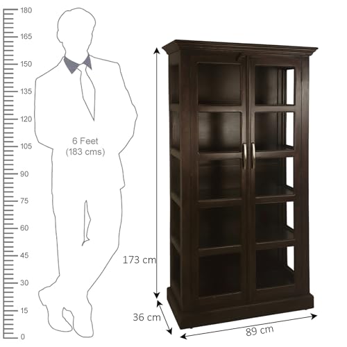Image of The Attic Havenwood Wooden Bookshelf and Crockery Cabinet with Glass Door | Wooden Book Rack for Home Library, Study Room | Bookshelf Crockery Unit for Home & Kitchen Living Room | Walnut Finish
