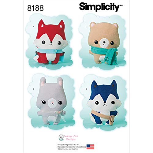 Simplicity 8188 Fox, Wolf, Bear and Bunny Stuffed Animal Sewing Pattern for Boys and Girls by Teacup Lion Designs