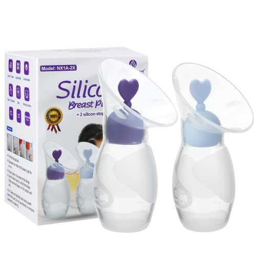 Image of Amplim Manual Breast Pump with Two Stoppers - 2 Pack, FSA/HSA Eligible, 4oz/100ml, Portable, Comfortable, and Easy to Use - BPA-Free and Food Grade Silicone - Ideal for Breastfeeding Moms On The Go